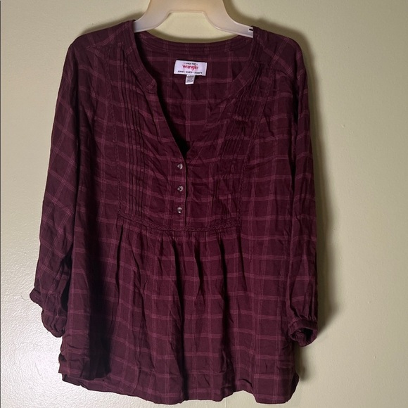 Wrangler Tops - Wrangler Maroon Checkered Blouse size large